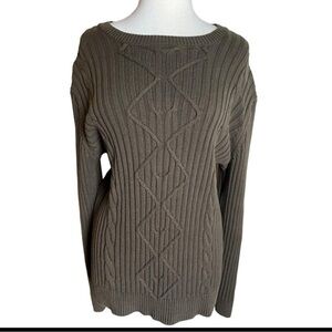 Banana Republic Sweater Women's Size Large Cable Knit Green Crew Pullover